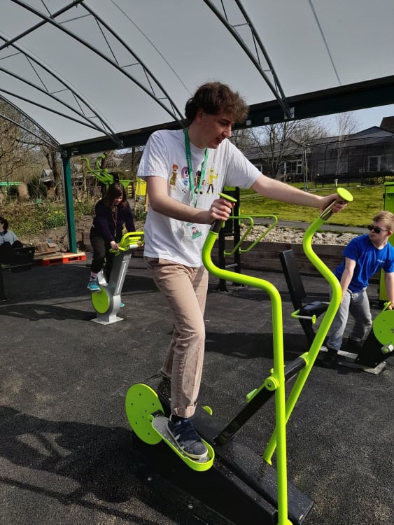 Students using the gym equipment in the (MUGA) multi use games areas at the Orpheus centre in Godstone, Surrey.