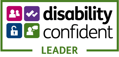 Disability Confident Leader text logo with a green border