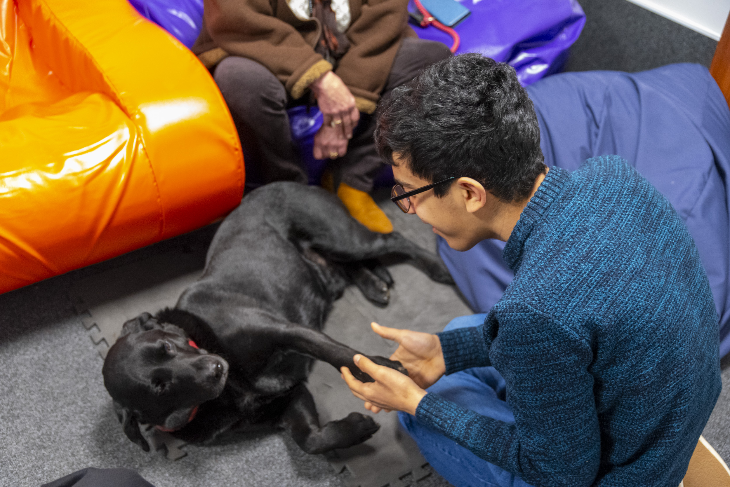 Student taking part in dog therapy